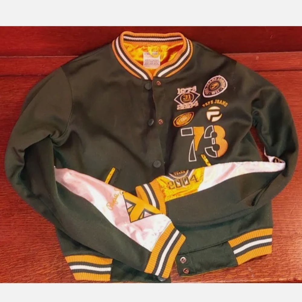 RETRO 31 YEAR PEPE JEANS LONDON JACKET SATIN 1973 2004 GREEN JERSEY BOMBER